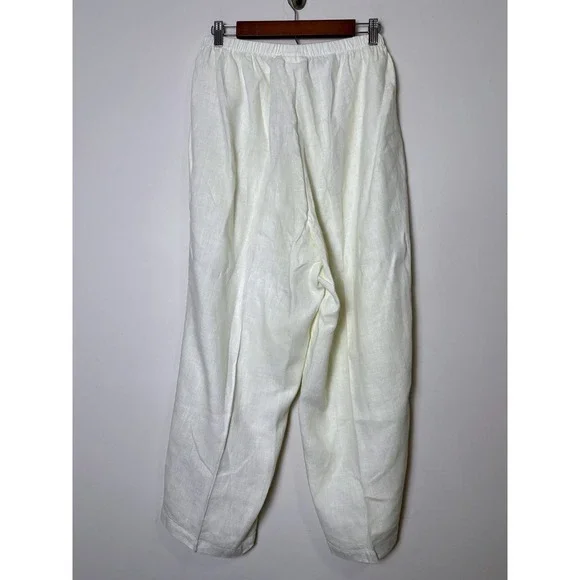 Hot Cotton Woman 1X Linen Pants Cream Floral Embroidered Pull On Cropped Elastic - Picture 2 of 8
